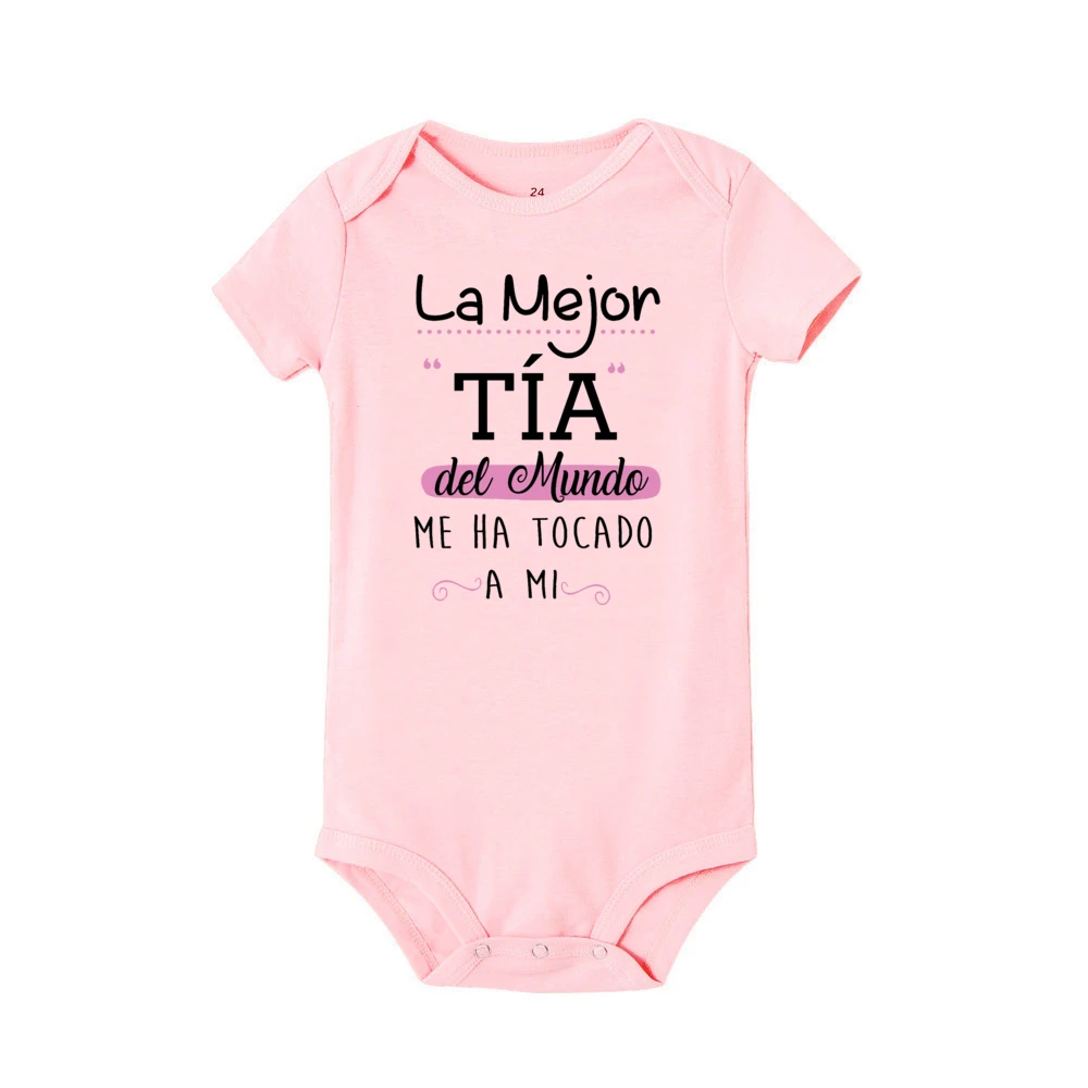 Mono con estampado español de la mejor tía del mundo para bebé, mono divertido de manga corta para recién nacido, ropa para niños pequeños