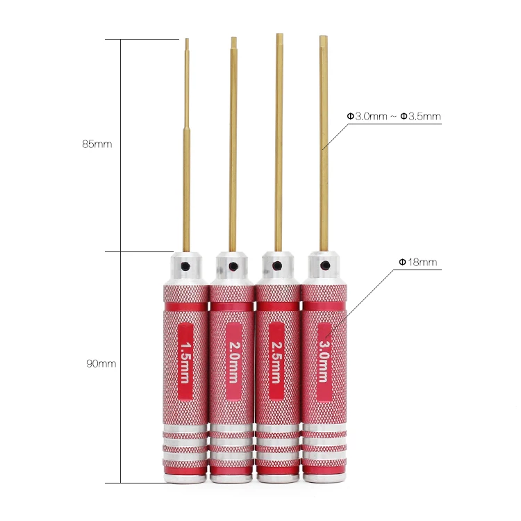 Hexagon Screwdriver Kit - Red - H1.5/H2.0/H2.5/H3.0