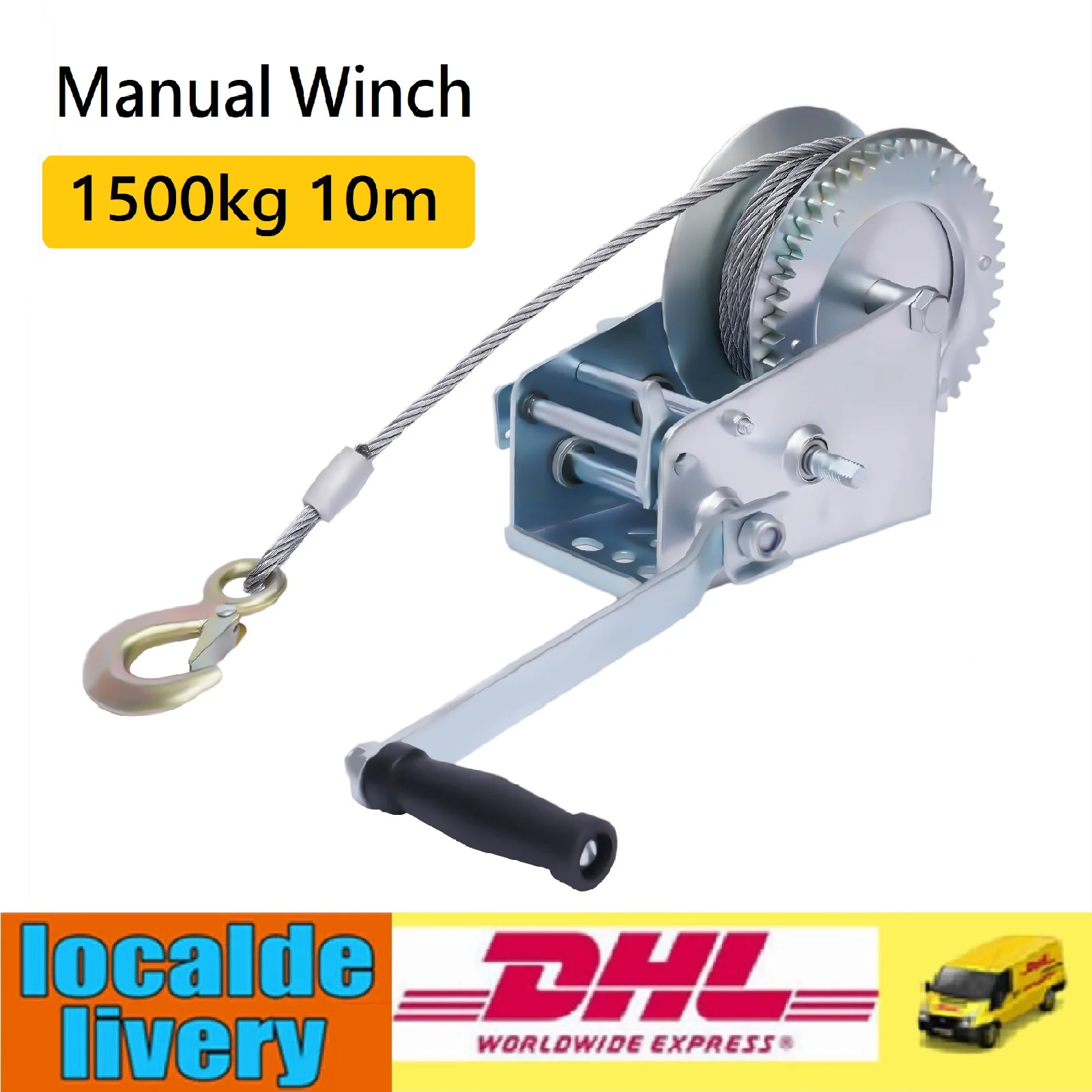 1500Kg 10M Manual Load Pressure Brake With Wire Rope Traction Hoisting Hand Winch Steel Cable for ATVs Boats Trailers