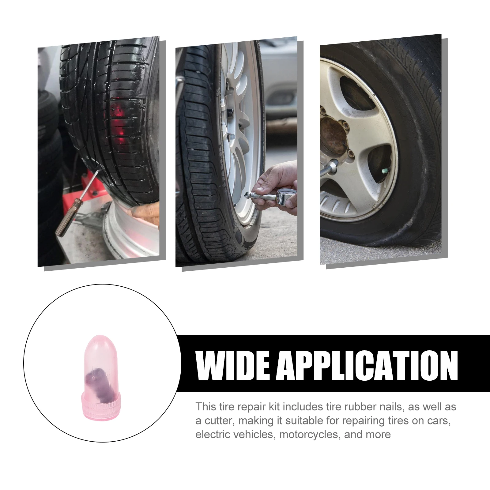 

1 set Tire Plug Kit Rubber Nails for Car Motorcycle Electric Bike Quick Repair Tools Tire Screw Nail Puncture Vacuum Leak Fix