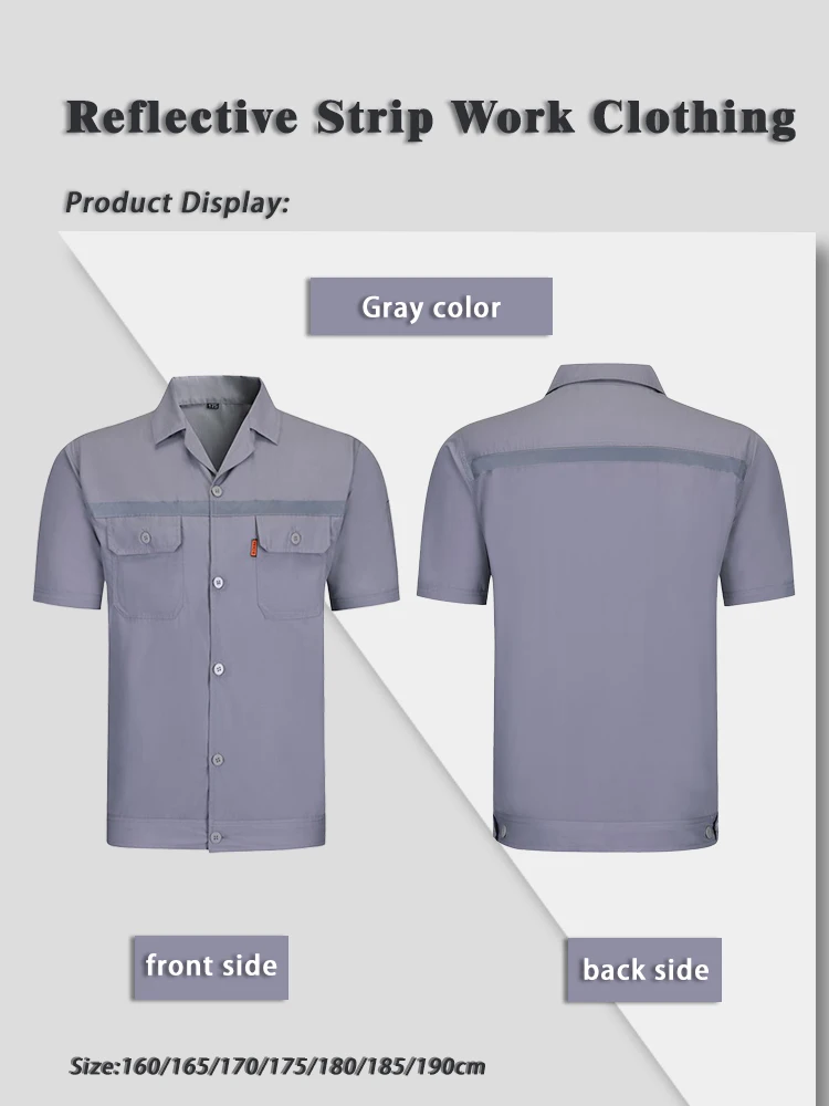 Zomerwerkjumpsuit met korte mouwen, reflecterend veiligheidsuniform met hoge zichtbaarheid voor bouw en logistiek, vlekbestendig shirt