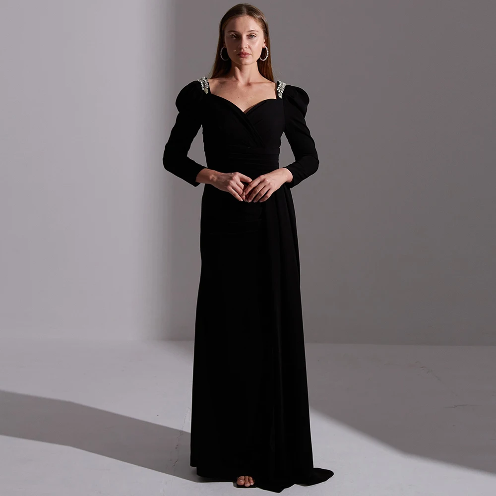 Vestidos de noite longos personalizados com fenda cristal vestido de festa de luxo feminino decote em v moderno plissado até o chão vestidos de baile