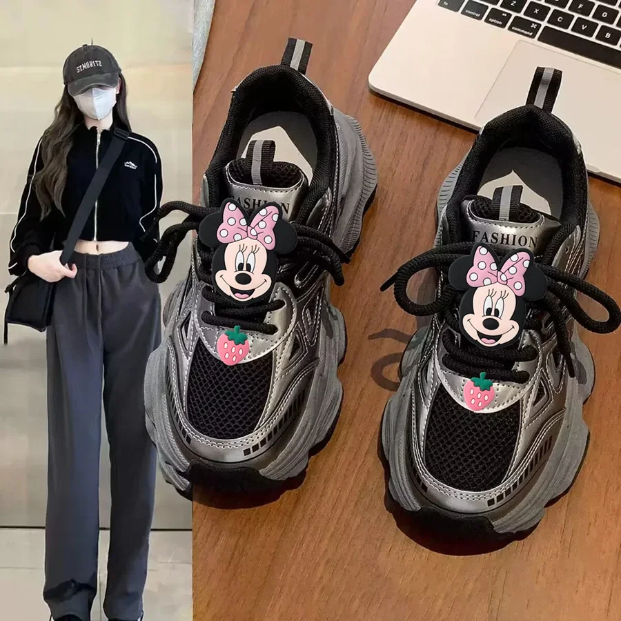 Disney Mickey Mouse Sneakers Casual Shoes Women Spring Summer Platform Heightening Sports Shoes Mesh Breathable Running Shoes