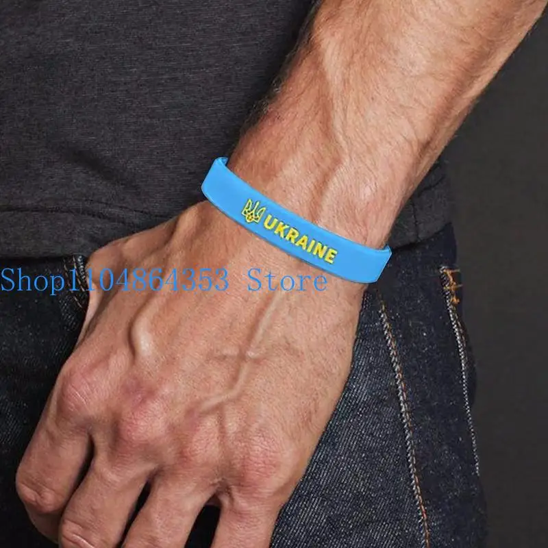 652F Ukraine Country National Flag Wristband Football Elastic Silicone Band Bracelet