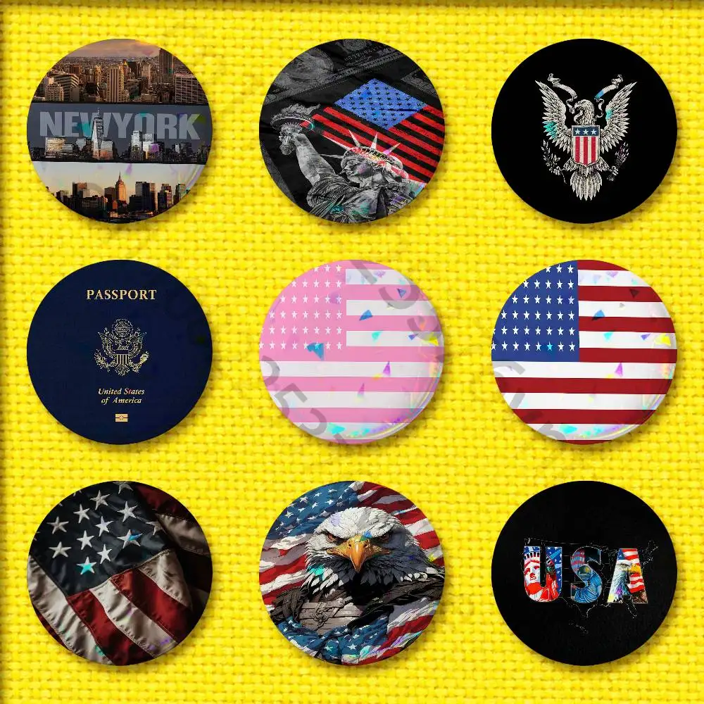 USA America New York Flag Passport Badge For 75mm 25mm 32mm 44mm 58mm Round Pin Brooch Insignia Cover Hat Cap