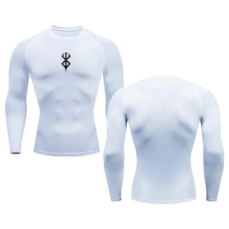 Summer Running T-Shirt Men Long Sleeve Compression Shirt Gym Sports Top White & Black Quick Dry Breathable MMA Fitness Clothing