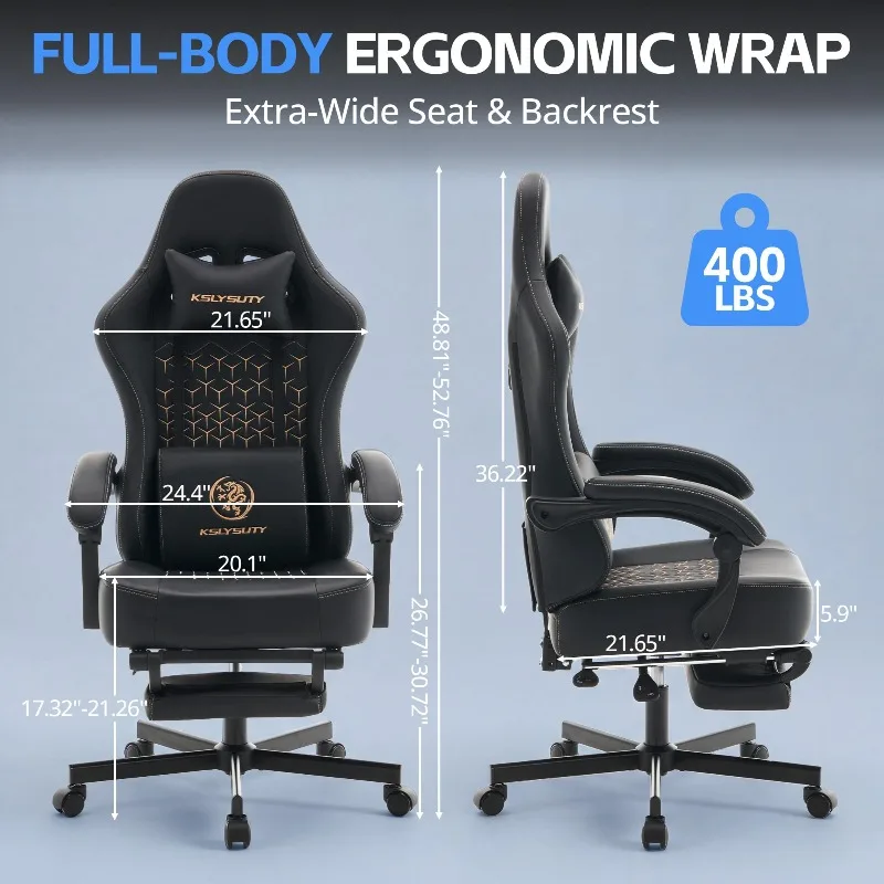 Gaming Chair Breathable Leather with Pocket Spring Cushion, Wide and High Ergonomic Office Chair with Headrest