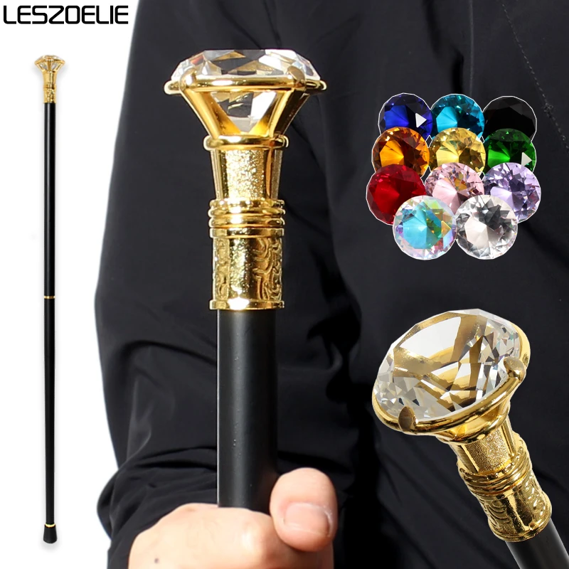 Bastões de bengala de luxo para homens e mulheres, alça tipo diamante, bengala decorativa, moda elegante vintage, 10 cores