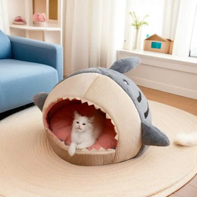 

Warmth Half-Closed Dog Bed House Shark Shape Pet Supplies House for Dogs And Cats All Seasons Universal Design