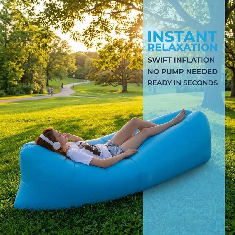 Inflatable Air Lounger Sofa Portable Fast Inflate Waterproof Camping Couch Beach Chair Poolside Travel Outdoor Sleeping Mat