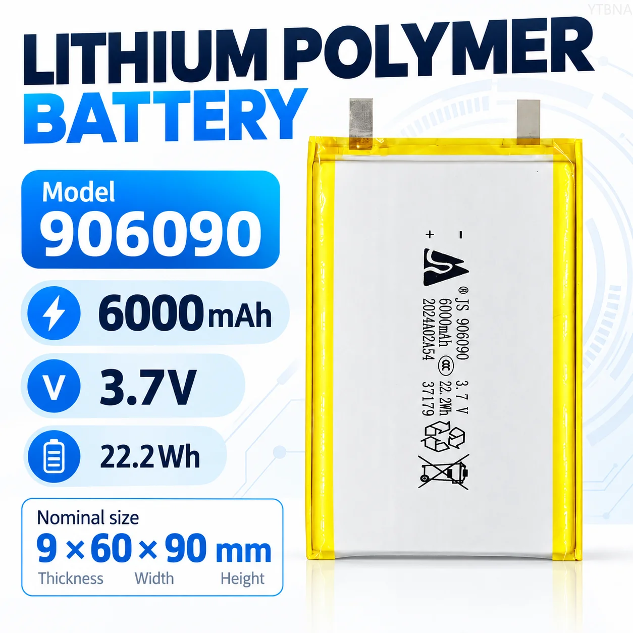 6000mAh 3.7V 906090 Lipo Rechargeable Battery, Low Self-Discharge for Smart Home Controller