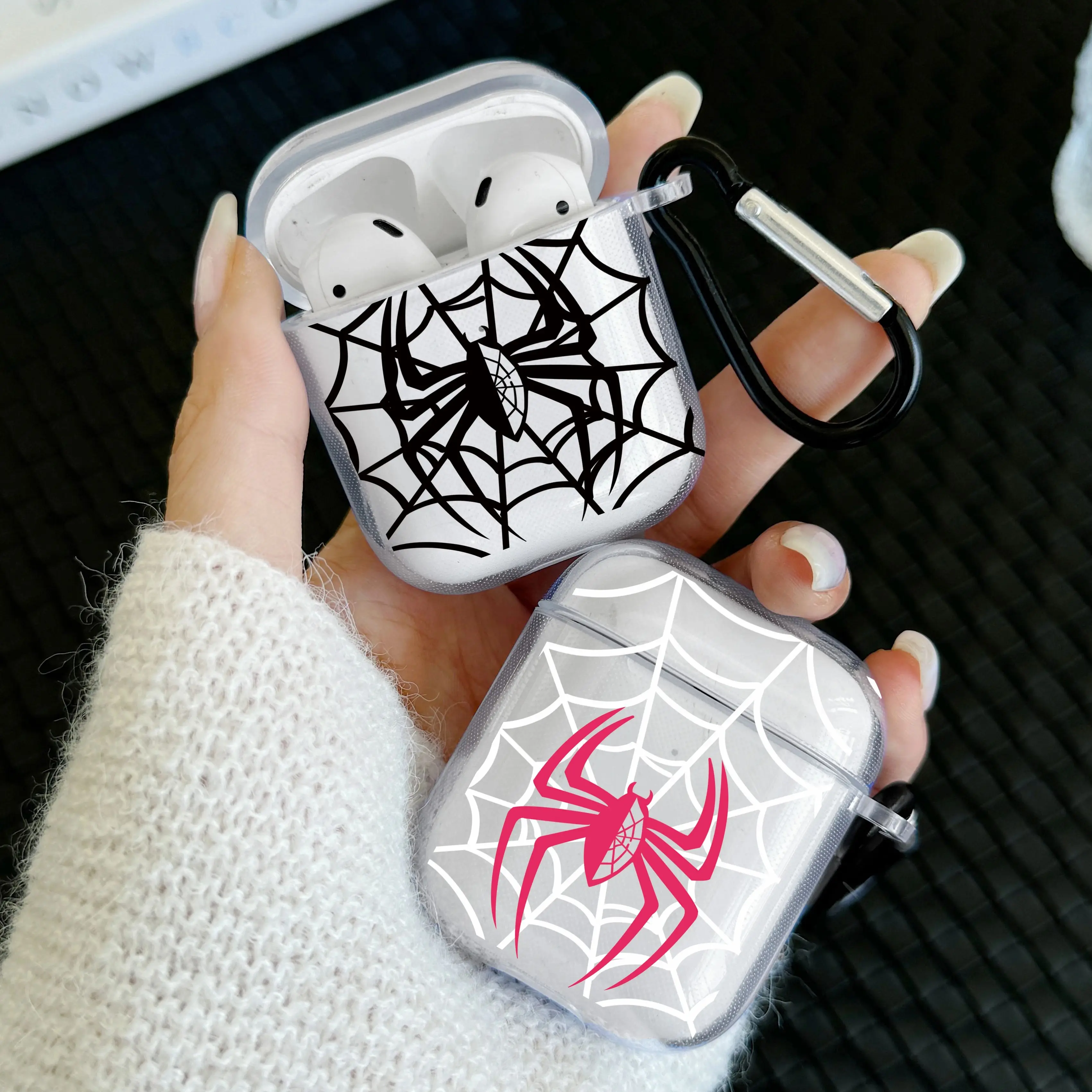 Transparent Spider Headphone Case For Airpods Pro 2 TPU Soft Cover For AirPods 1 2 3 4 Pro Rose Red Headphone Protective Case