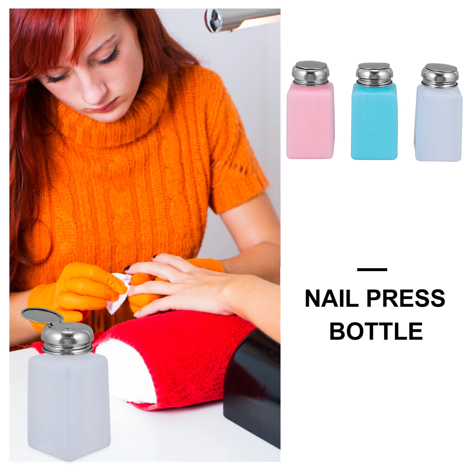 

3Pcs Nail Remover Press Bottle Compact Portable Empty Pump Dispenser for Liquid Storage Leak-Proof Use