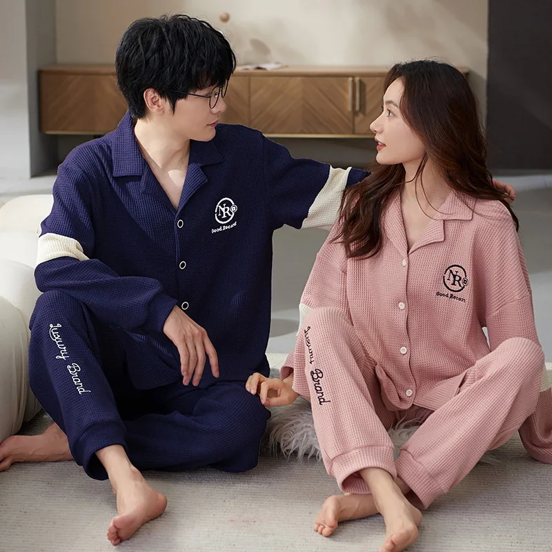 Couple Pajamas Women Spring and Autumn New 2023 Cotton Long sleeve Autumn Spring Plus size Men's Two-Piece Homewear Set Pyjamas