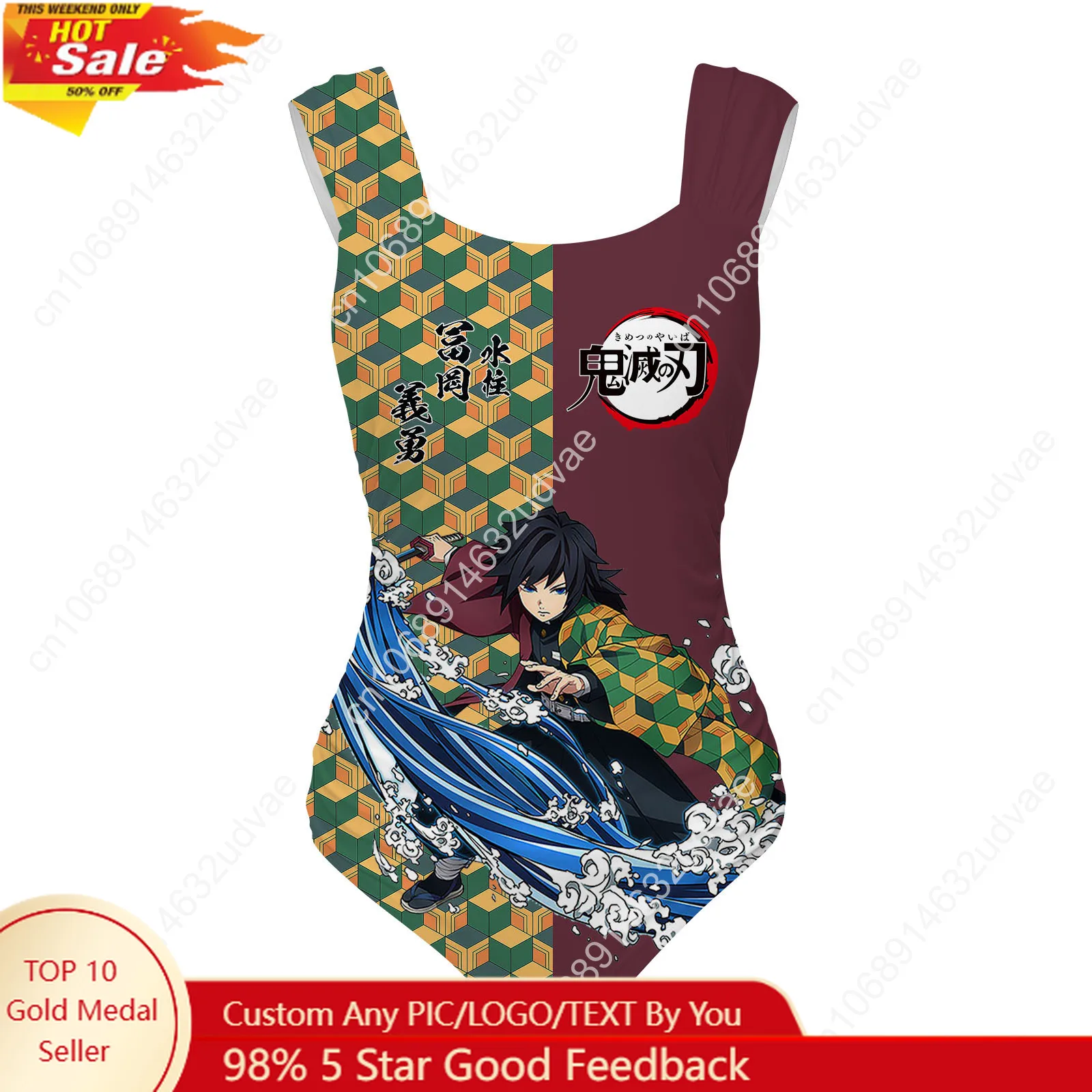 

Giyu Tomioka Kimetsu No Yaiba Swimsuit Wide Strap Women Bathing Suits Personalized Swimwear Bikini Customize Beachwear