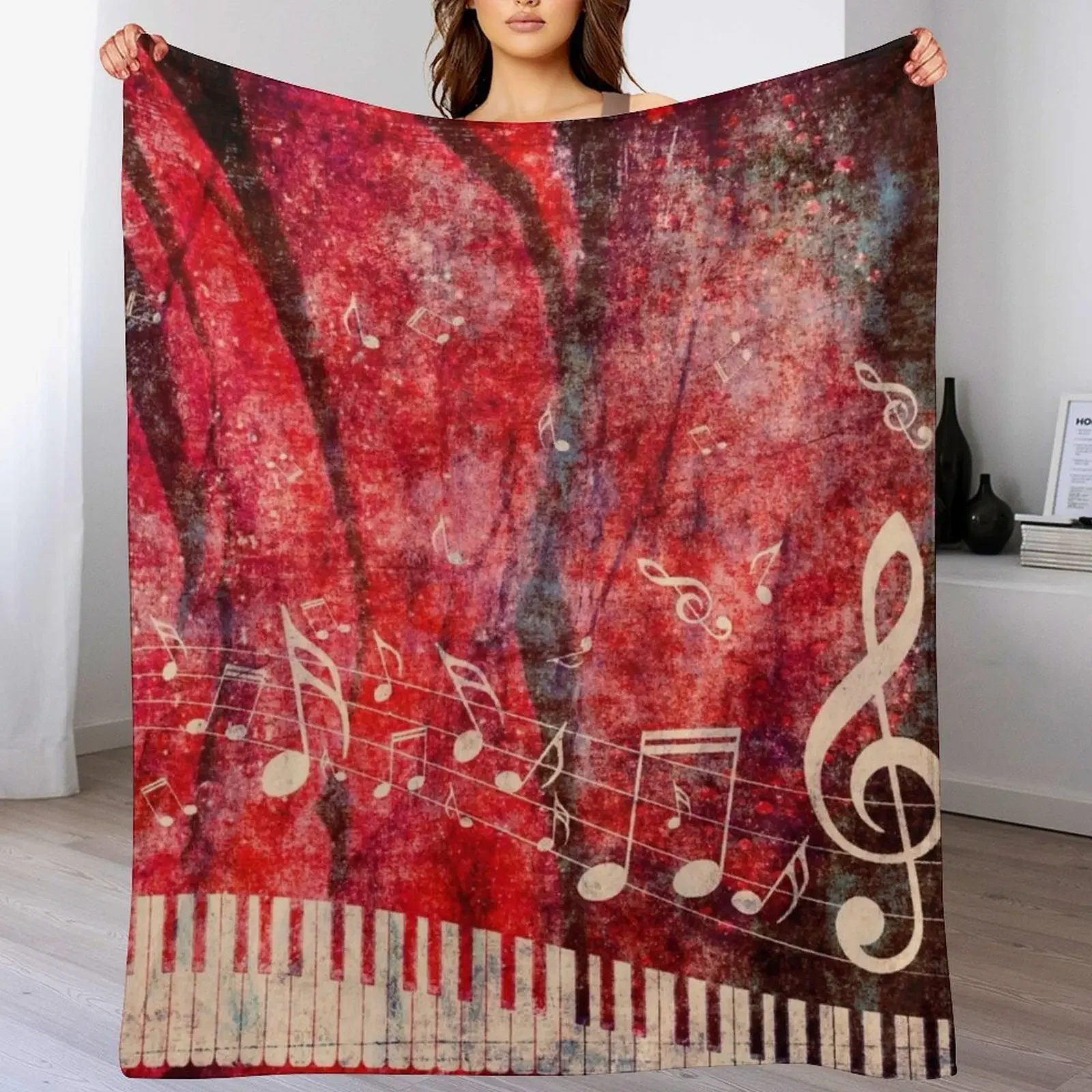 

Piano Keyboard with Music Notes Grunge 2 Throw Blanket Thermal Plaid on the sofa Heavy Blankets