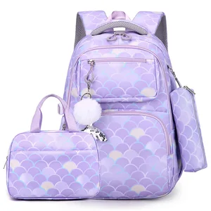 2024 NEW Multifunctional Fish Scale Printed Backpack Girls Schoolbag High Quality Nylon School Bags with Lunchbag and Pencilbag