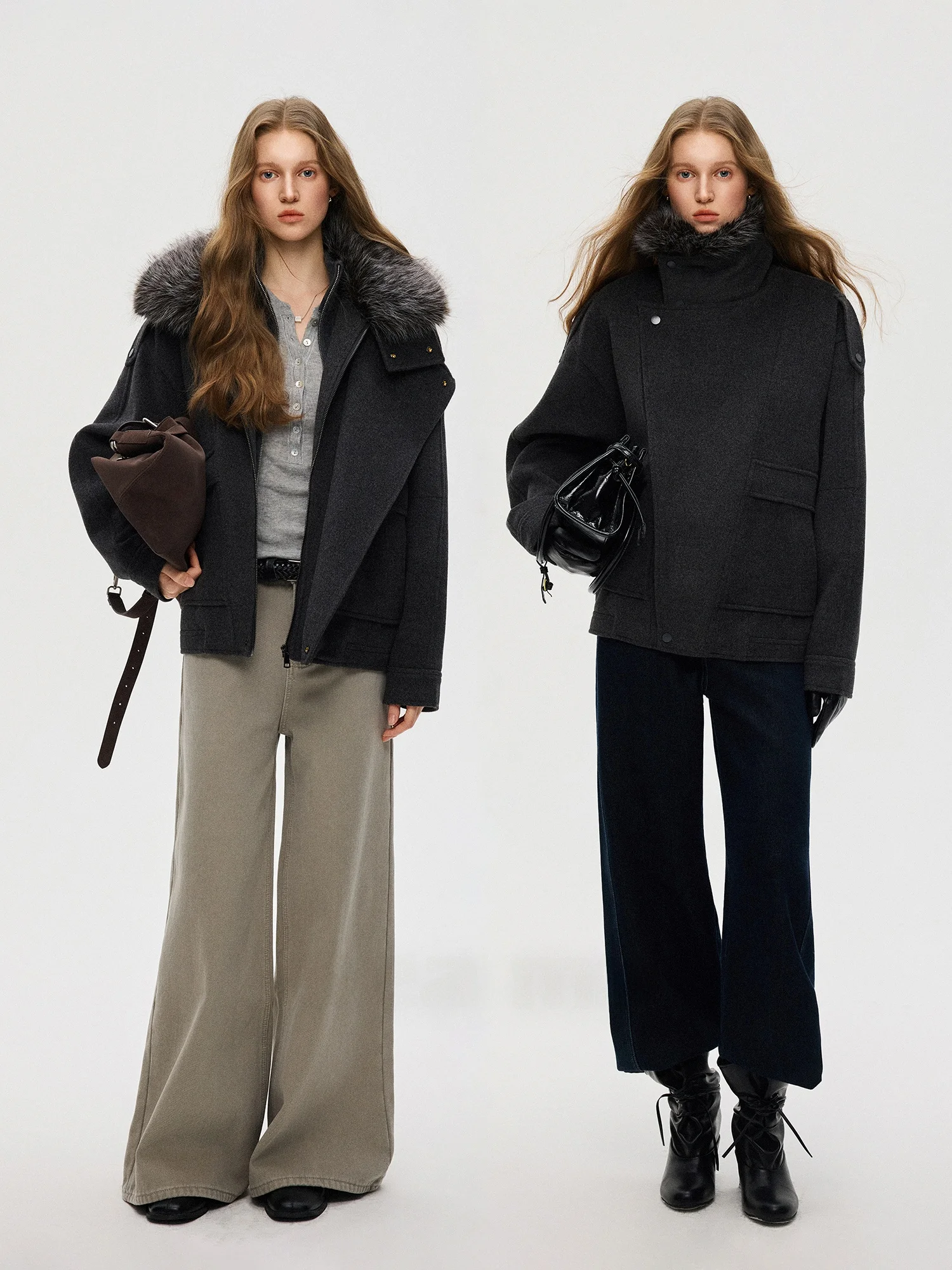 

Шерстяное пальто Briti Sle для женщин с отстегивающимся большим меховым воротником, длинными рукавами, теплое, прямого кроя, зимняя модная верхняя одежда