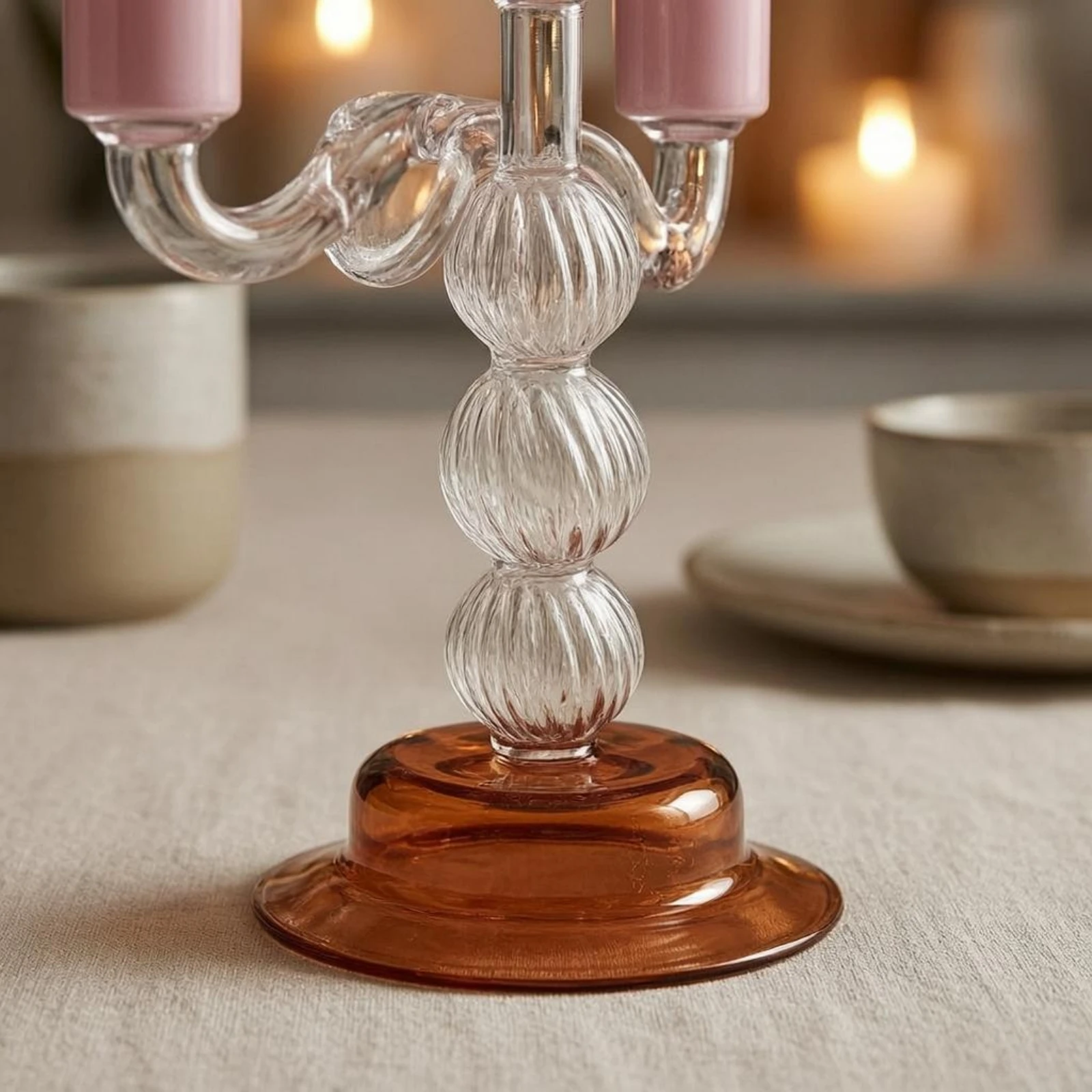 Three-Arm Candelabra Amber Base 3 Arm Candle Holder Home Decor Modern Design