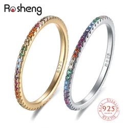 14 Colors Rainbow Ring Sterling Silver 925 Colorful CZ Stone Thin Finger Rings Stackable for Women Gold Color Plated Jewelry #12