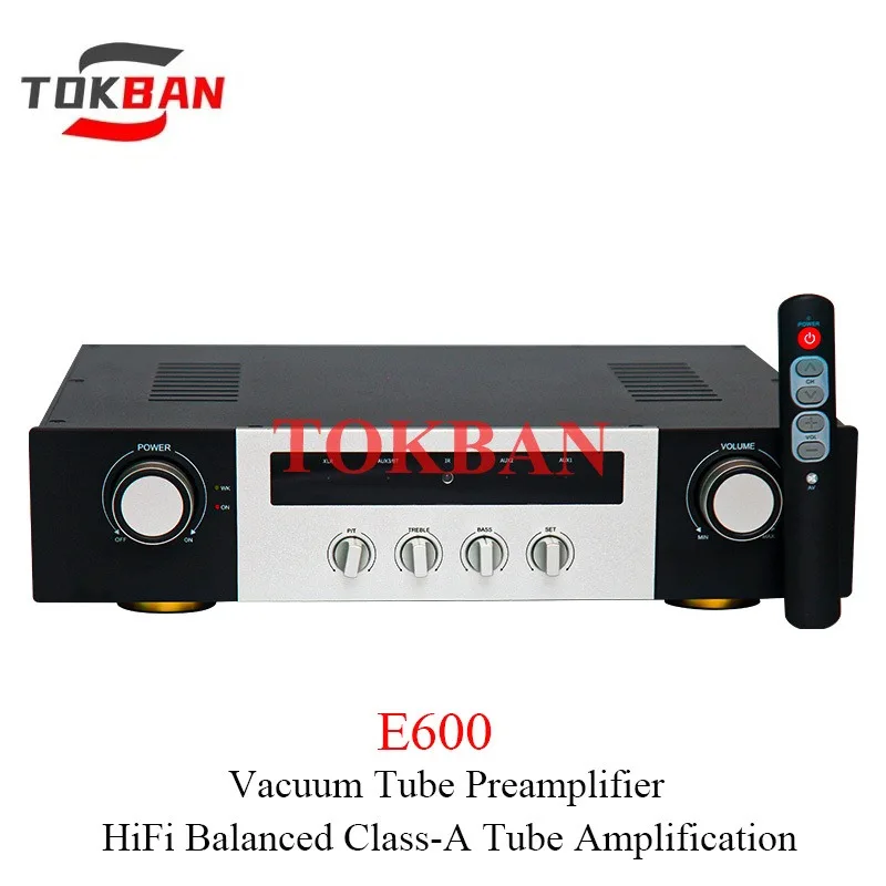 Tokban E600 Tube Preamplifier Class A Preamp Balanced XLR Treble Bass Adjustable Bluetooth 5.1 Remote Control HIFI Preamplifier