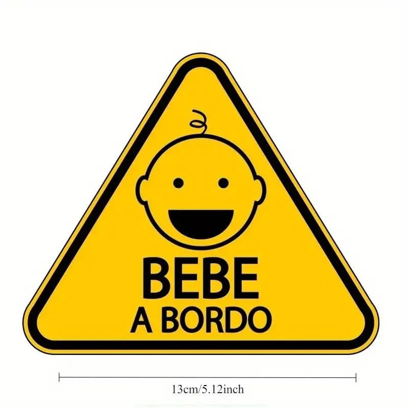1Pc Triangle Yellow Black “BEBE A BORDO” Vinyl Sticker,Waterproof UV Resistant Baby On Board Warning Decal for Car Window Bumper