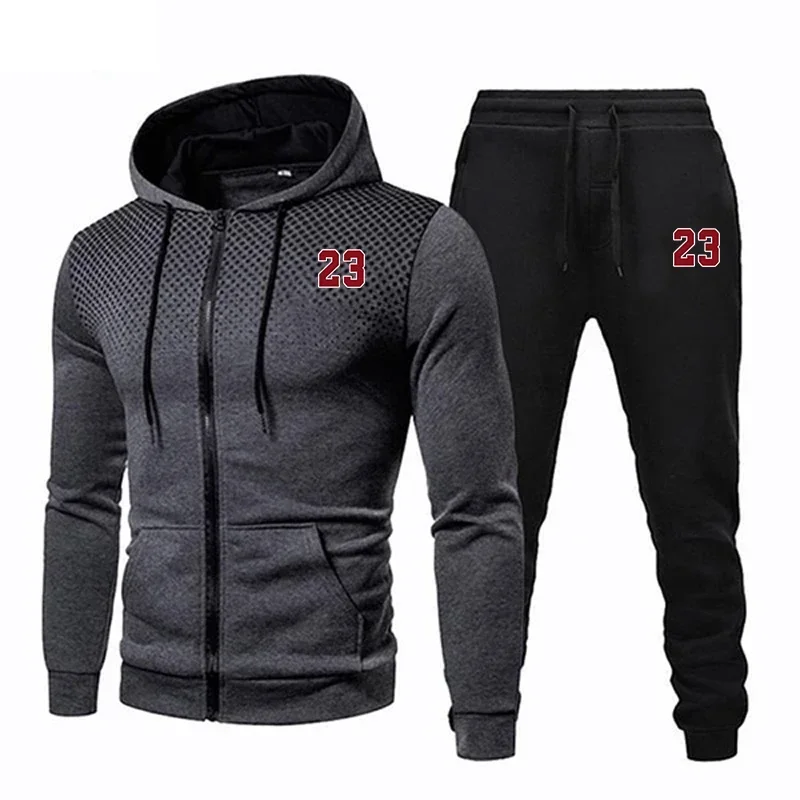 Mens Tracksuits Casual Printing Zipper Hooded Sweatshirt Black Sweatpants Daily Versatile Round Dot Coat Jogging Outfits S-3XL