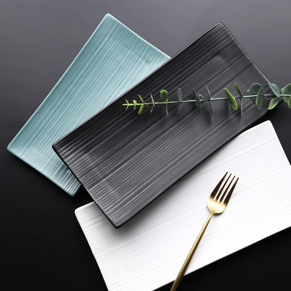 

Rectangular Ceramic Striola Plate White Steak Bread Sushi Dish Western Food Serving Party Steak Plate Bread Loaf Pan