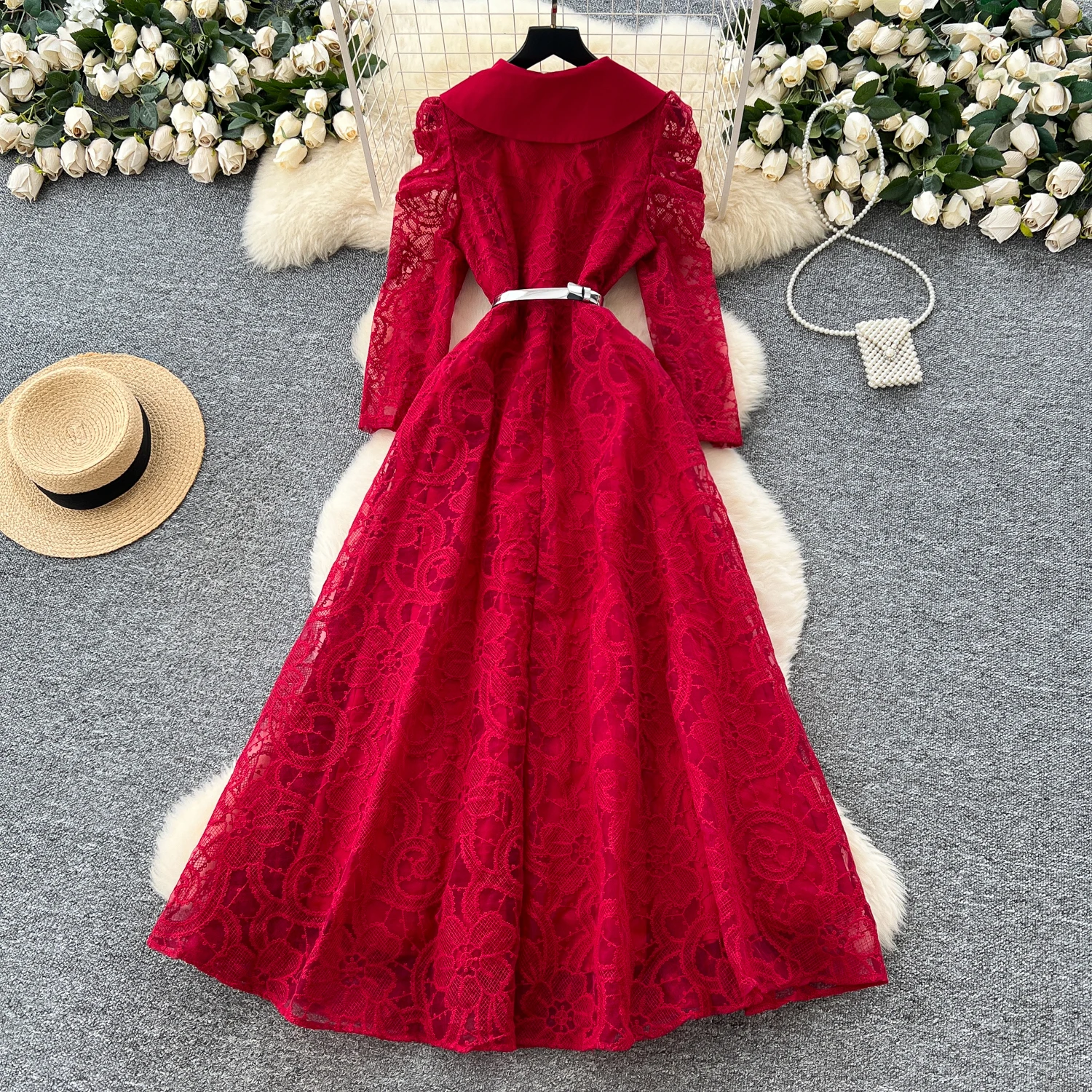 Chic Sexy rhinestone Peter pan Collar Ruched Fairy A-line loose Summer  Women Boho Sundress  women clothing