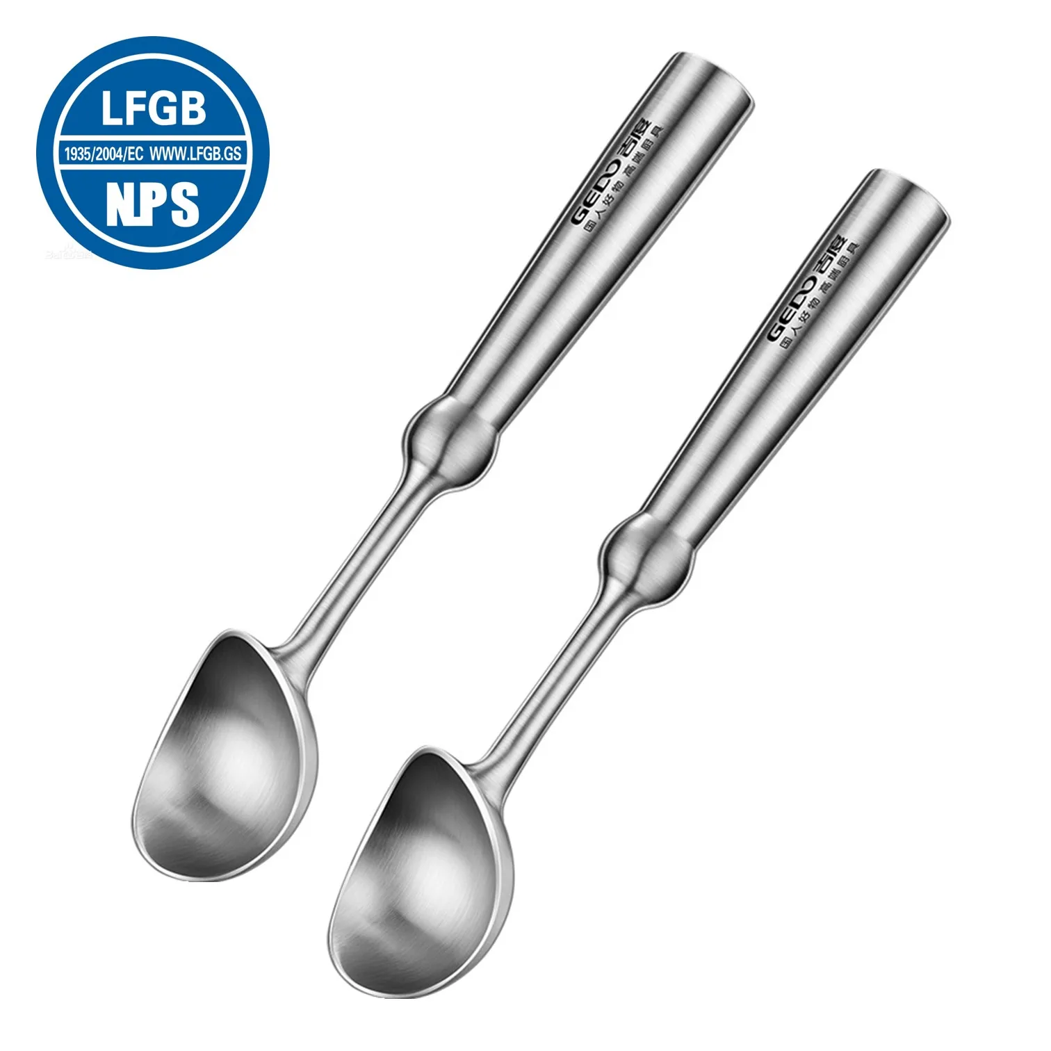 

2 Pcs LFGB Certification Pure 304 Stainless Steel Ice Cream Scoop Non-stick Ice Cream Disher Ergonomic Handle Fruit Ball Spoon