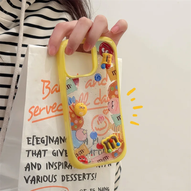 الكورية ثلاثية الأبعاد الكرتون الشوكولاته بريق قطرة الغراء قضية الهاتف آيفون 16 15 14 13 برو ماكس شفافة للصدمات الغطاء الواقي #5