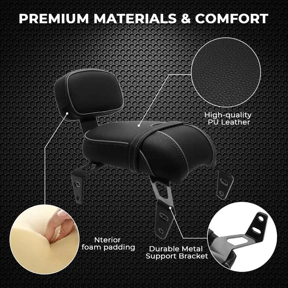 1pcs ABS Plastic Leather Black Passenger Seat /Backrest &Mounting Hardware Aaccessory For Indian Sport Scout Sixty 2025-2026