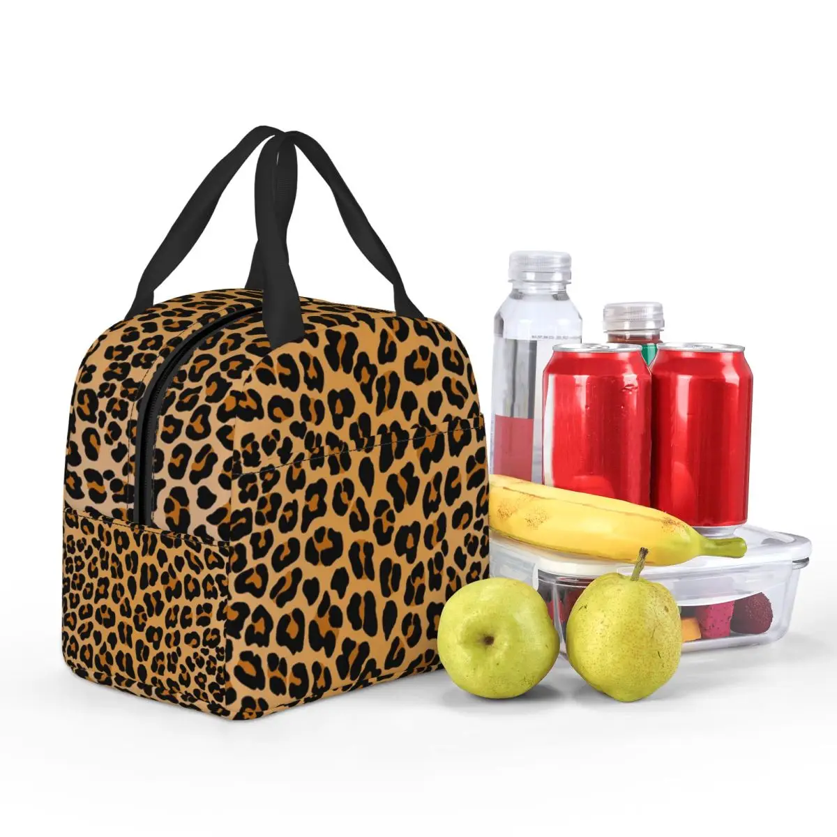 Custom Leopard Print Portable Lunch Boxes Women Leakproof Animal Fur Pattern Cooler Thermal Food Insulated Lunch Bag Student
