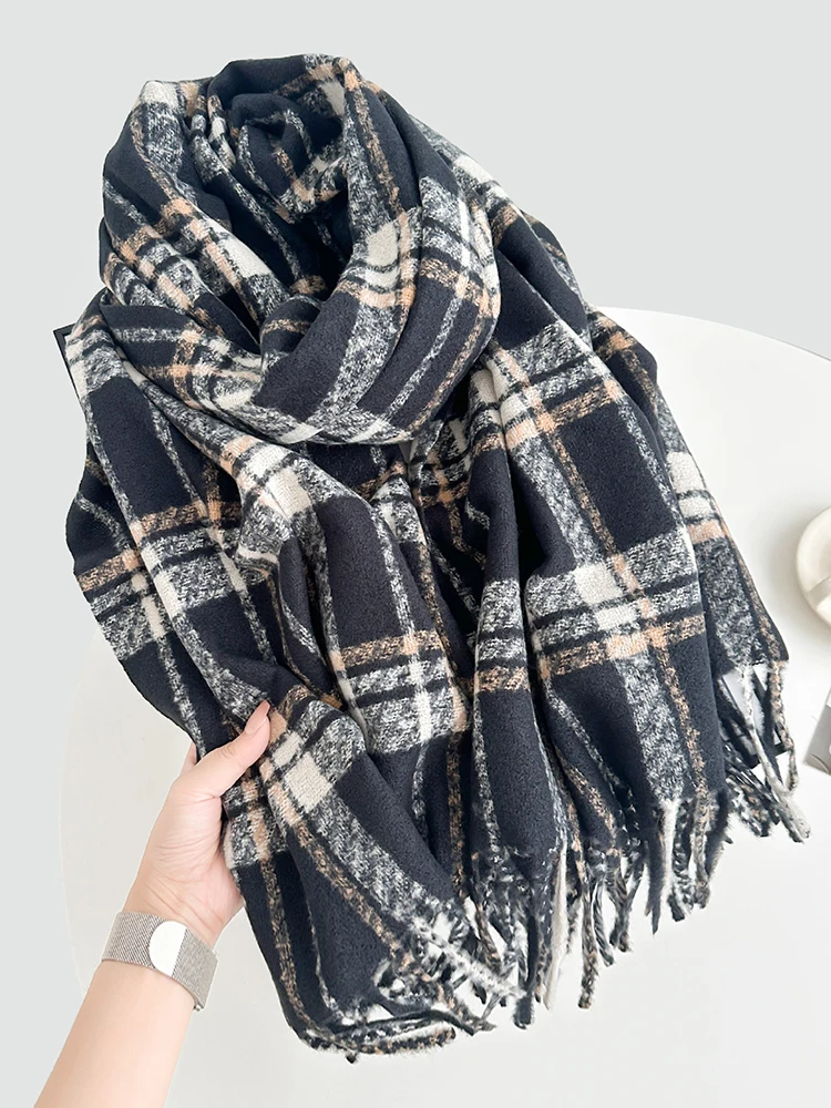 الخريف الشتاء النساء Preppy وشاح متماسكة سيدة الرجال الرجعية عادية منقوشة شرابة وشاح التفاف شال فام الذكور للجنسين موضة عيد الميلاد