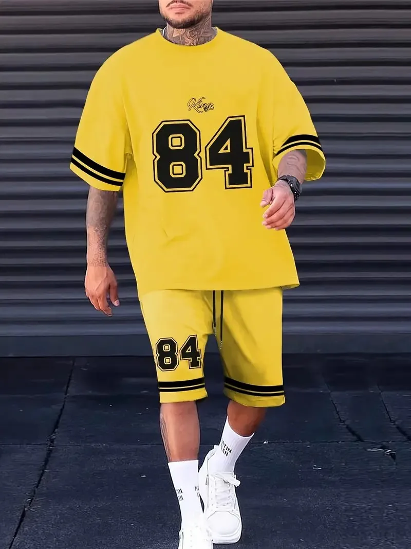 

Men's Clothing 3D Printed T-shirt Set Harajuku Fashion New T-shirt Short-sleeved + Shorts Two Sets Plus Size Leisure Sports Sets