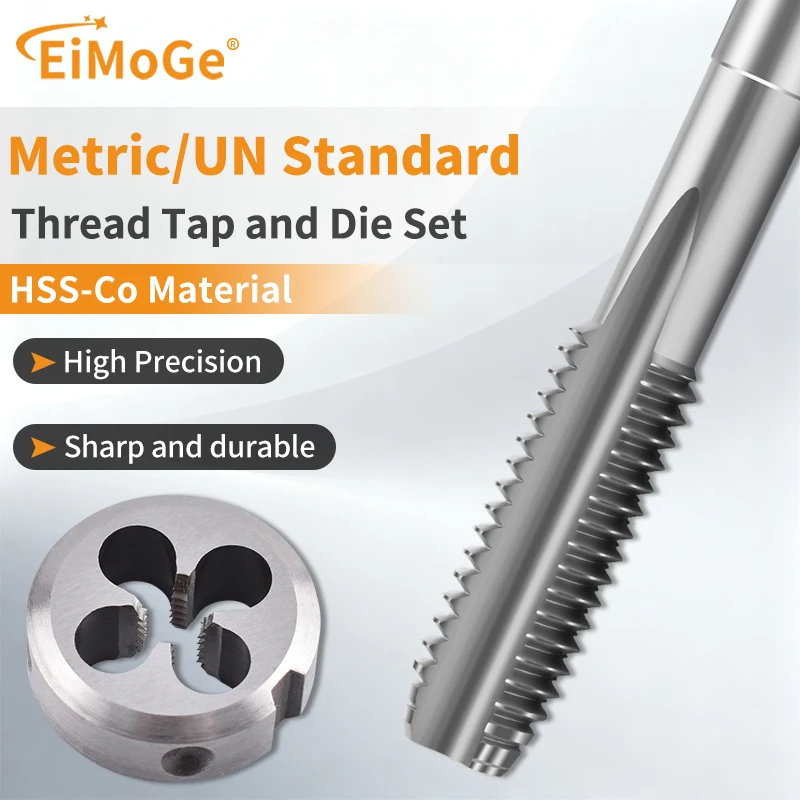 

EIMOGE 1 Set HSS-M35 Cobalt Tap and Die Set, Metric & UNC Right Hand Threading Kit for Internal/External Thread Repair