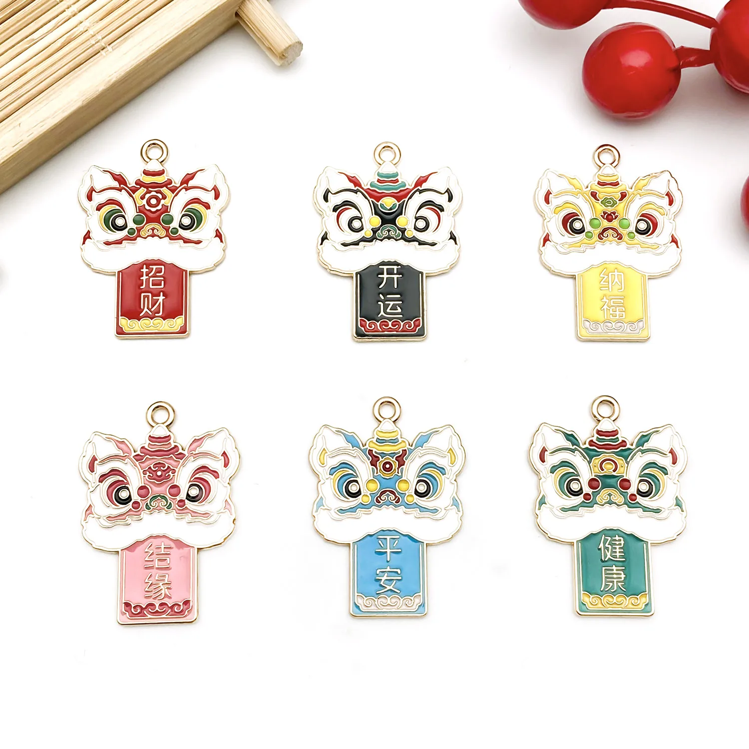 【Lucky Lion Dance Series】3/6pcs Enamel Charms – Create Auspicious DIY Jewelry for Chinese New Year!
