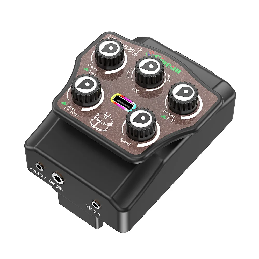 Ginean UF-06B Acoustic Piezo Pickup with Drum Built-in Reverb Delay Chorus Effect Resonance Pickup for Classical Folk Guitars