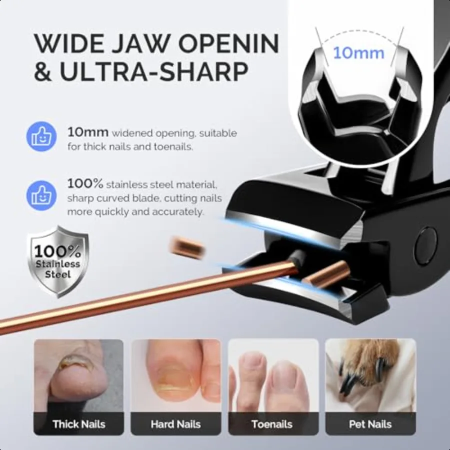 Wide Jaw Opening Nail Clippers Toenail Clippers for Seniors Thick Nails Angled Head Large Nail Clippers for Men Women with Nail
