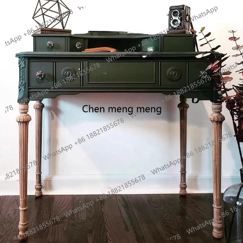 

French retro desk bookshelf combination solid wood carving European luxury home office writing desk