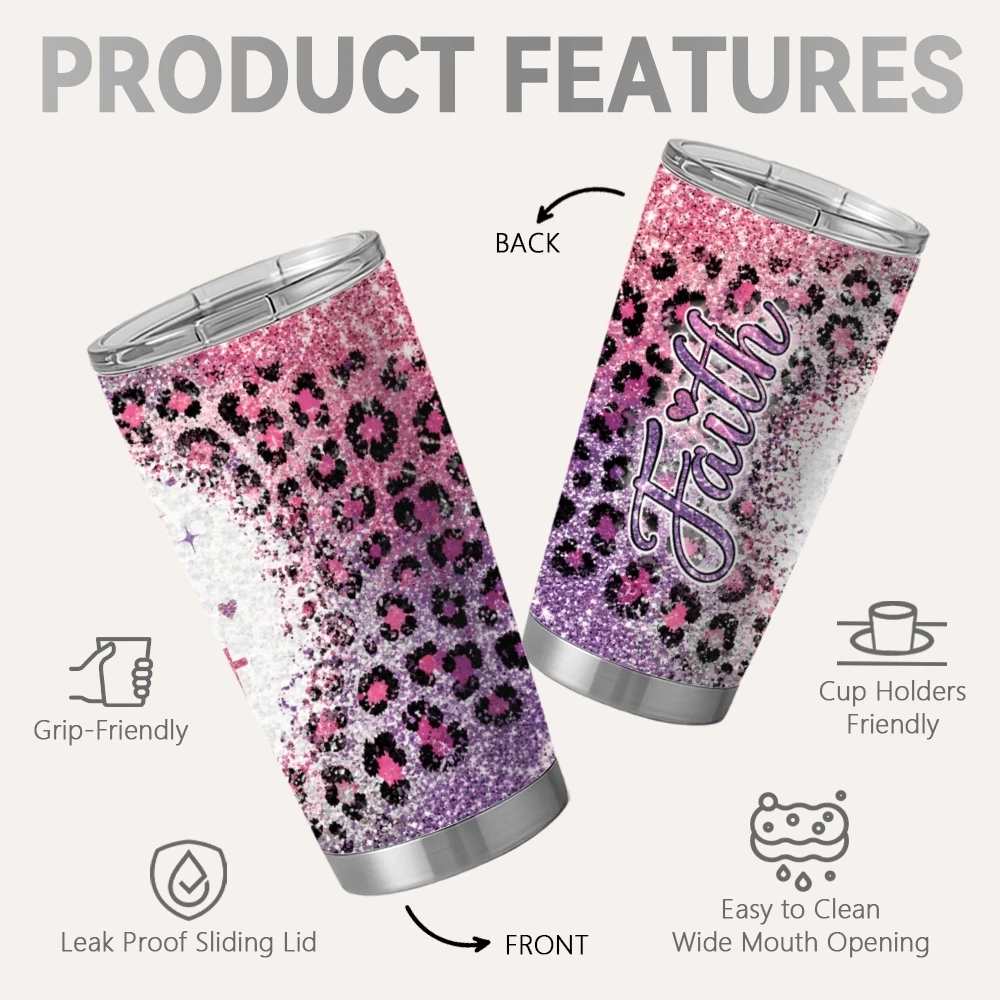 Luxurious Leopard Print Vacuum Flasks 20oz Stainless Steel Travel Mug with 2 Lids & Reusable Straw Vacuum Insulated Coffee Cup