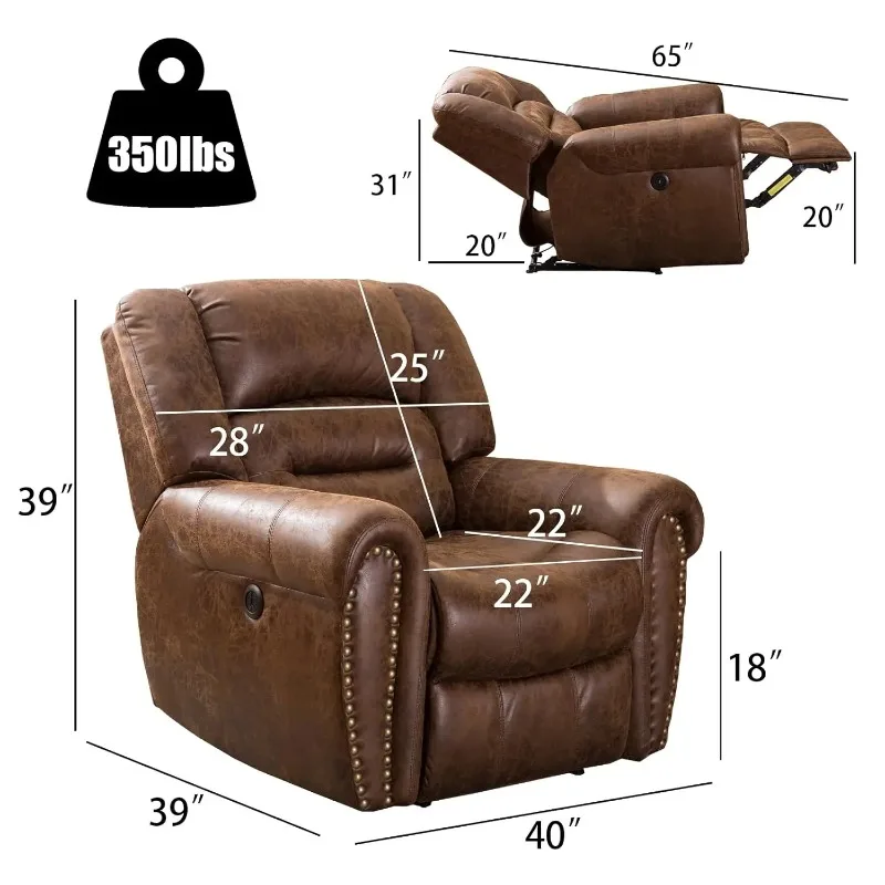Electric Recliner Chair W/Breathable Bonded Leather, Classic Single Sofa Home Theater Recliner Seating W/USB Port, Customized