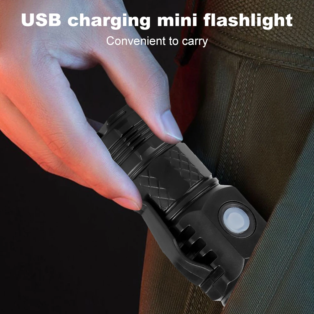 1/2 pezzi torcia portatile a LED antiscivolo 300LM torcia multifunzionale ricarica USB impermeabile con clip per penna per arrampicata riparazione