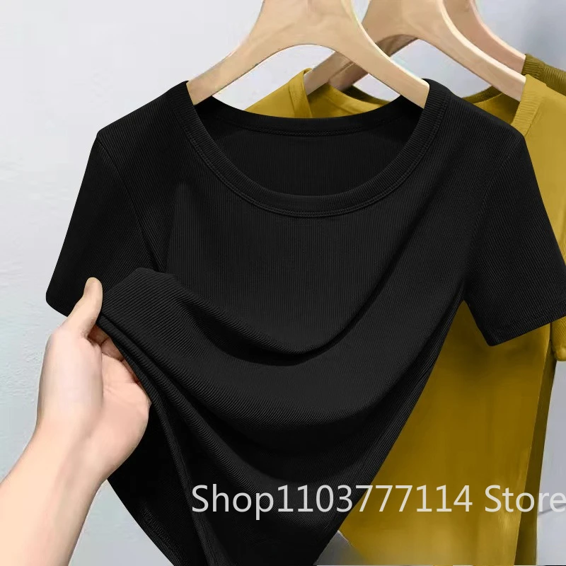 Sommerliches Damen-T-Shirt mit Rundhalsausschnitt, modisch, trendig, locker geschnitten, kurzärmelig, weich, atmungsaktiv, lässiges Oberteil, ideal für den Alltag, Streetstyle-Outfit. – Detail 9