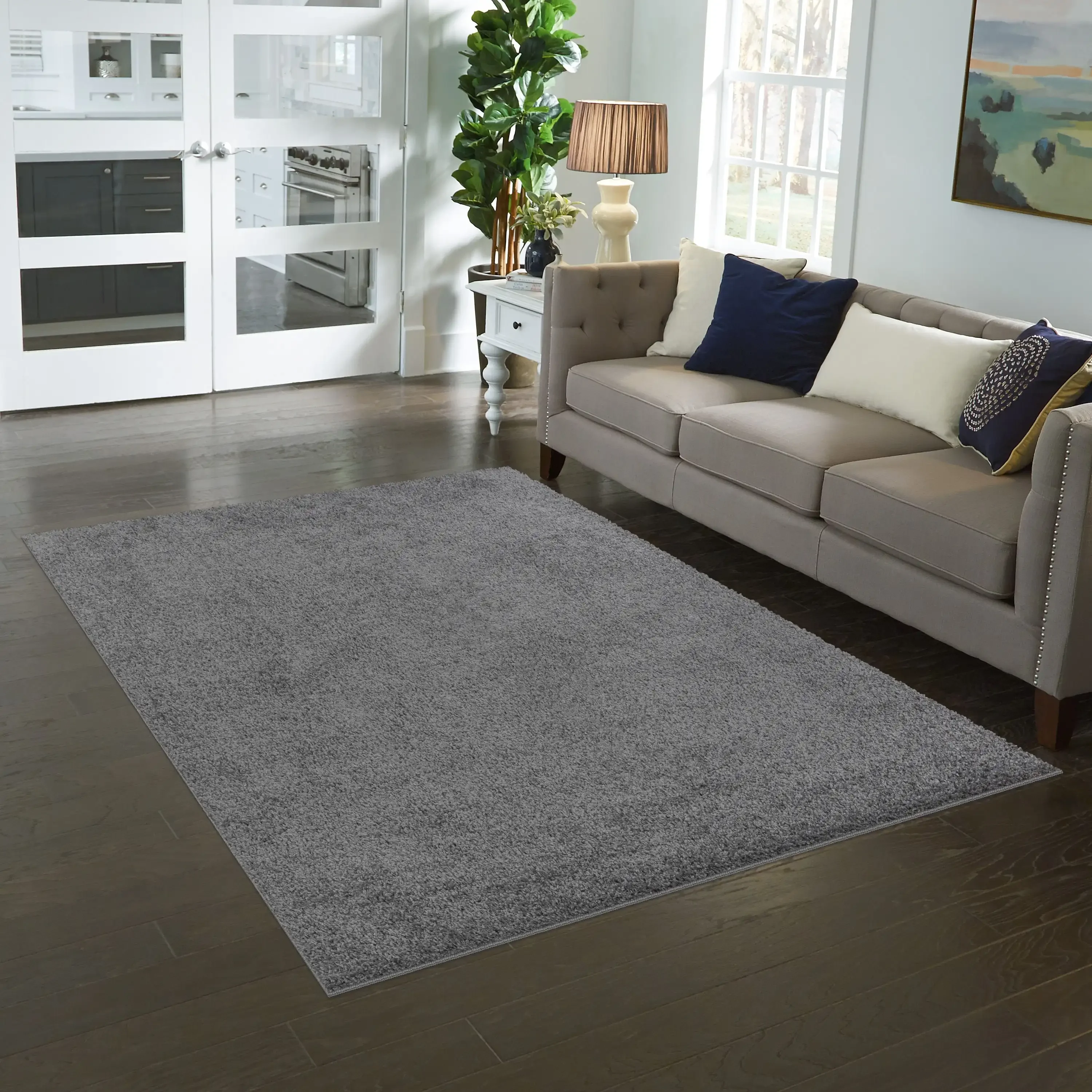 Traditional Solid Gray Shag Indoor Area Rug, 5' x 7'