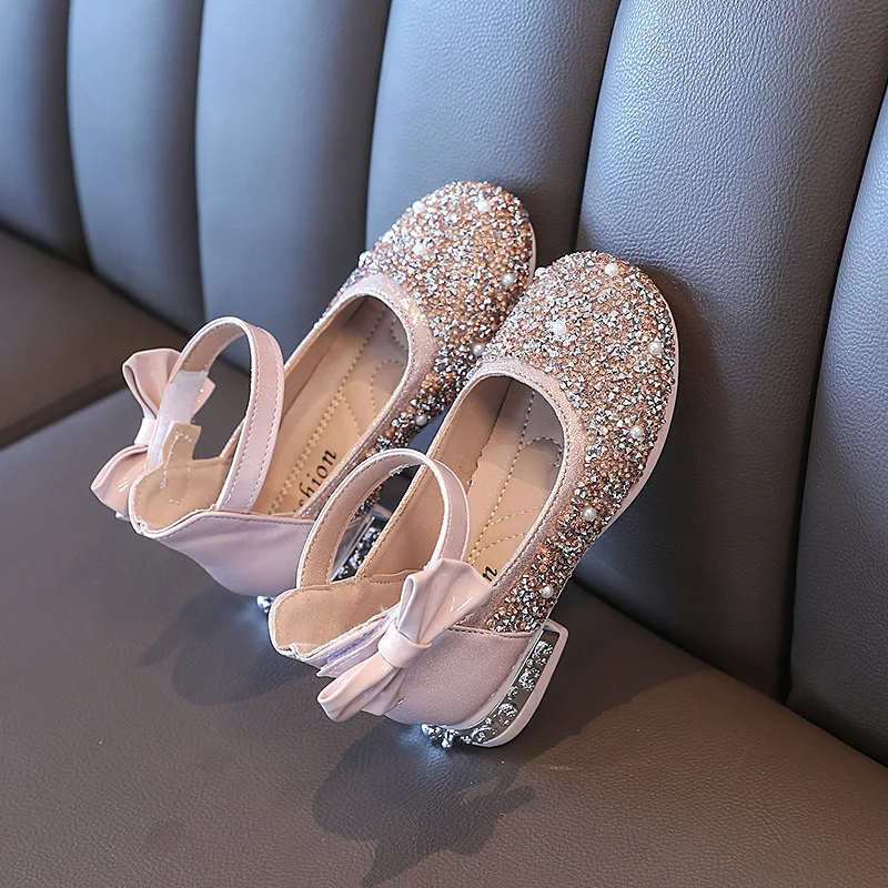 Girls' Single Shoes 2024 Spring and Autumn New Fashion Children's Rhinestone Princess Shoes Girls Show Shoes