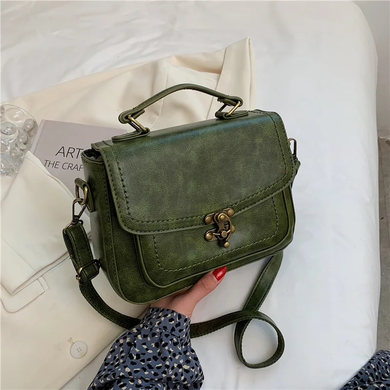 Small Retro Women\'s Flap Bag PU Leather Lock Vintage Brown Crossbody Bag Solid Color Casual Shoulder Messenger Bag MD0254