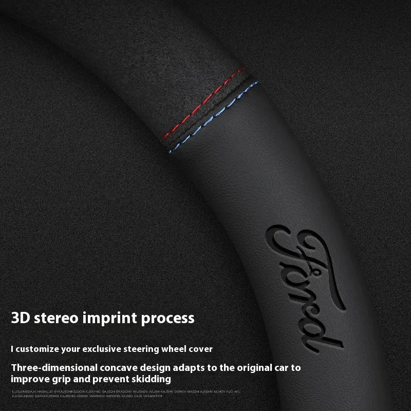 Auto Wildleder 3D Coining Logo Antislip Lenkrad Abdeckung Für Ford Mondeo Focus Raptor Puma Edge Explorer F150 Ranger Fusion Kuga