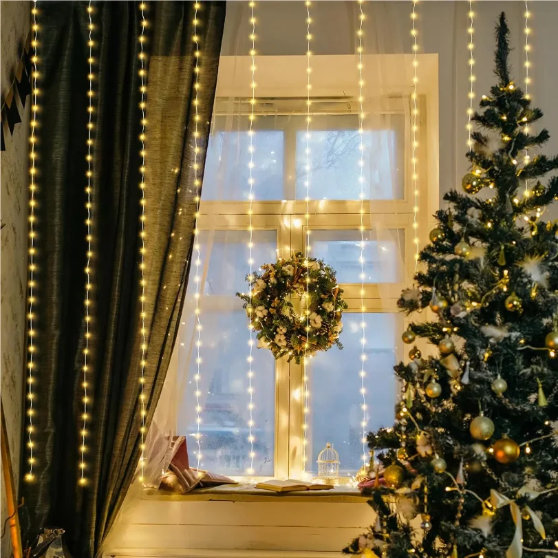 ستارة إضاءة LED 300 داخلية، 8 أوضاع ستارة أضواء خرافية LED مع مؤقت، داخلية وخارجية لعيد الميلاد وحفلات الزفاف والحفلات #5