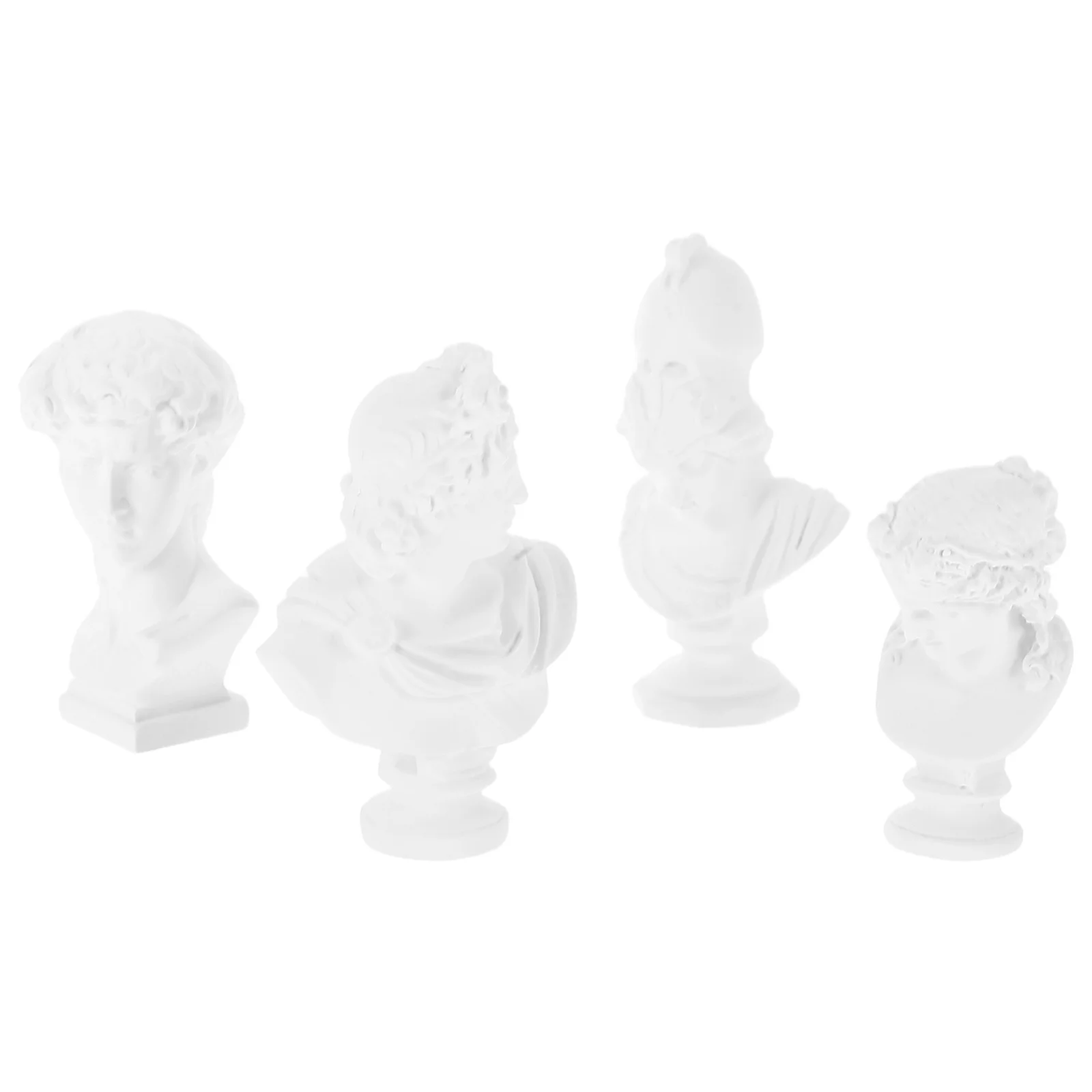 Juego de Mini escultura de busto griego, estatuas de resina compactas para bocetos artísticos, decoración del hogar, figuras de resina de mitología renacentista, 4 Uds.